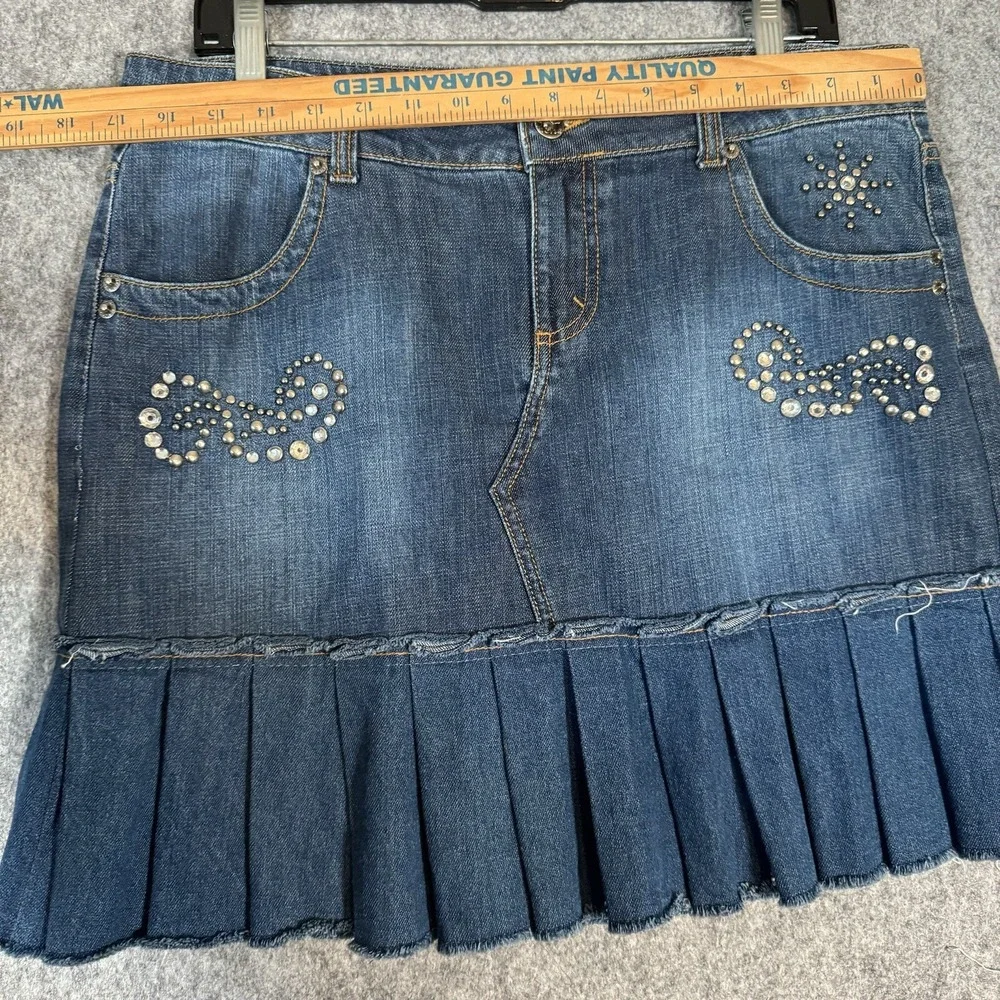Vtg Y2k Jordache Denim Pleated Mini Skirt Juniors 11/12 Beaded Babydoll Bratz